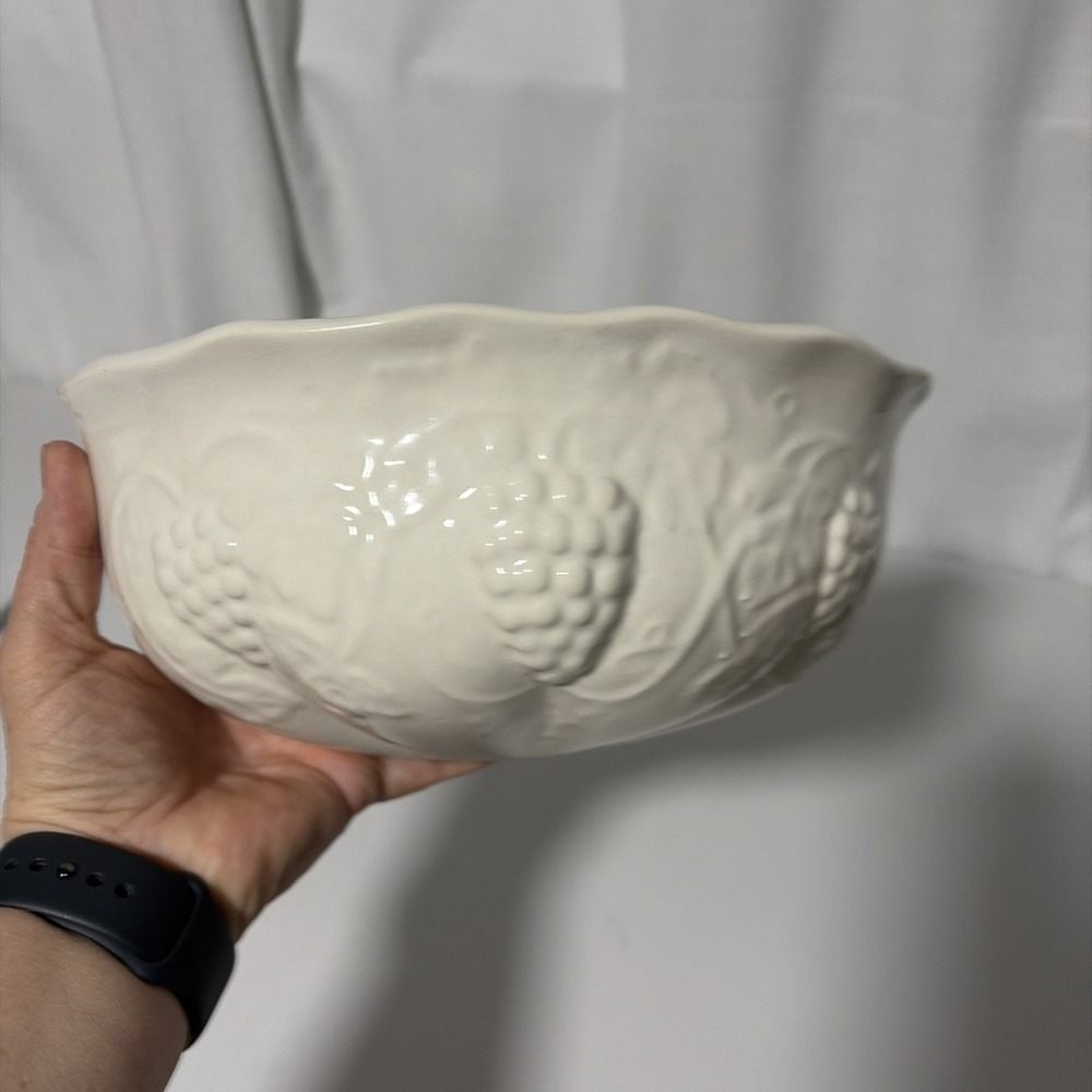 Vintage Wall Pocket Planter White Raised Grapes Design Ceramic USA Made